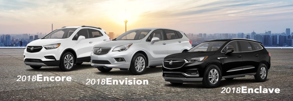 The 3 Buick SUVs from left to right: the Encore, Envision, and Enclave.